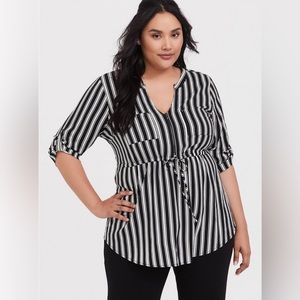 Babydoll Stretch Challis Zip-Front Tunic Top